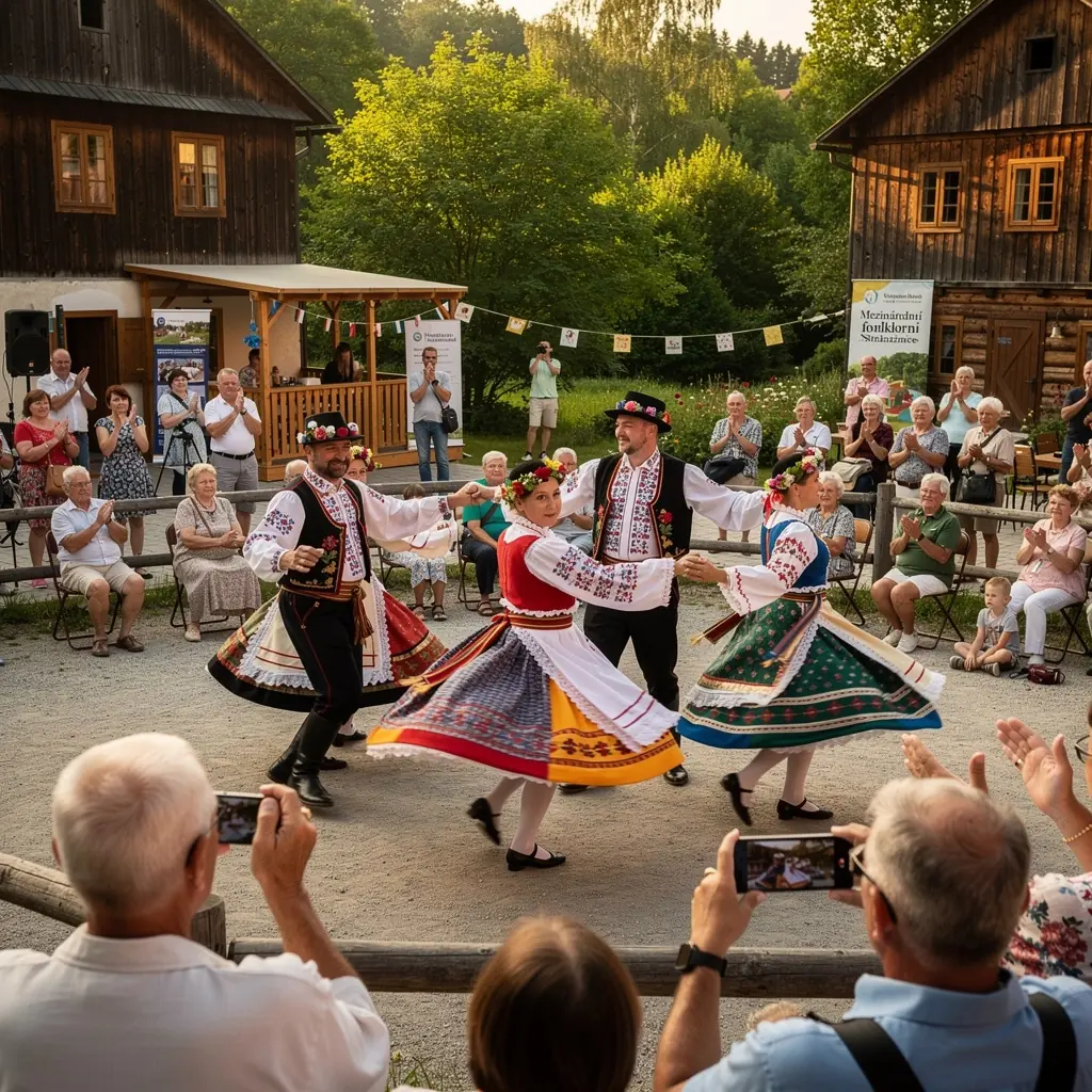 Barevné stánky na tradičním českém festivalu s místními řemeslníky.