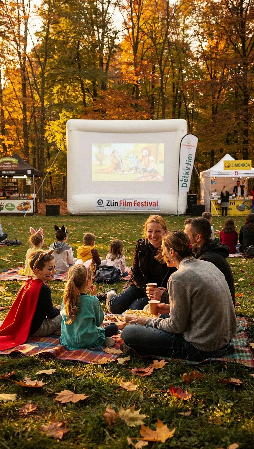 Pohled na historické město s lidmi vychutnávajícími si kulturní akci.